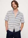 Relaxed-Fit Jacquard Resort Shirt - Cream White & Navy Blue