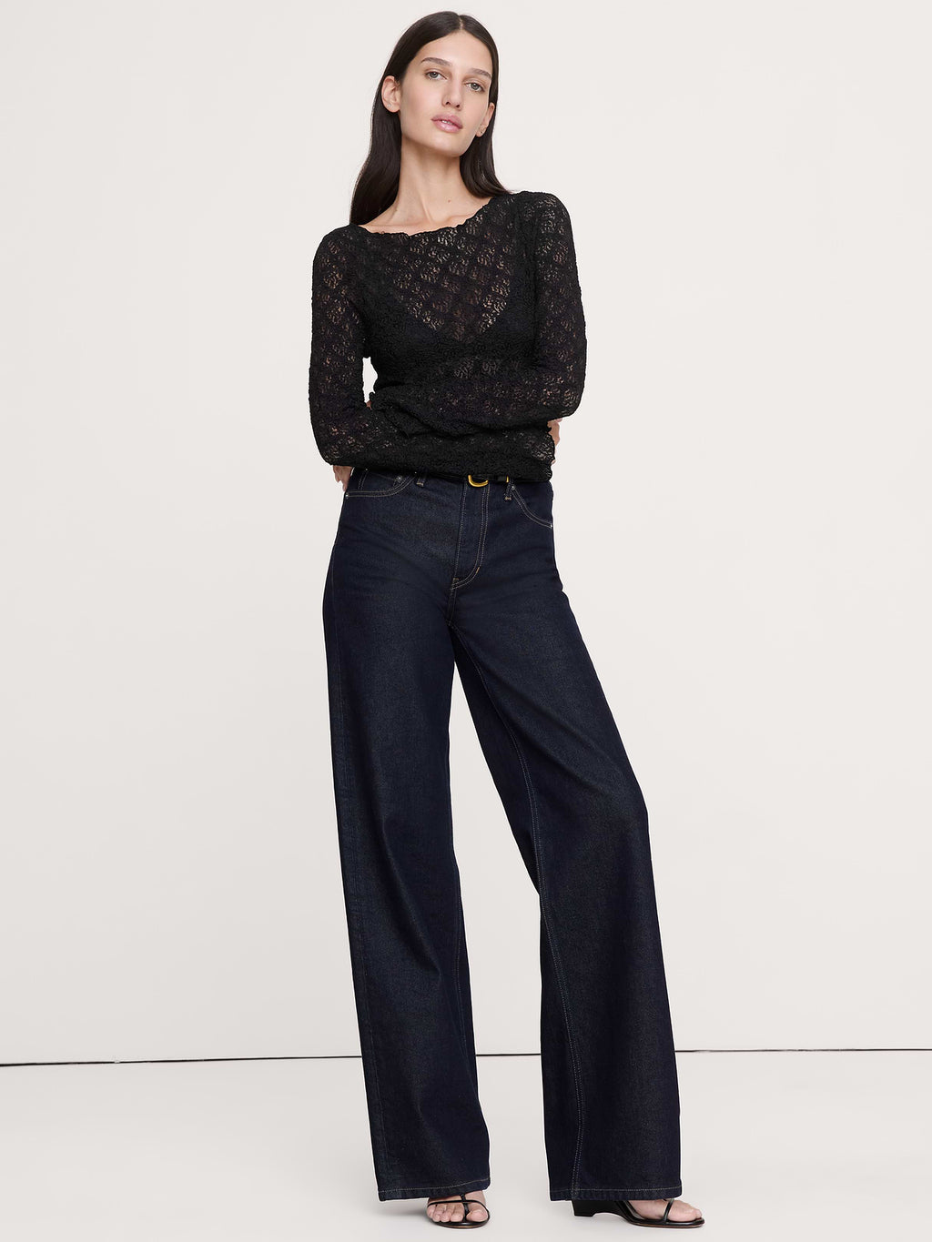 Lace Flare-Sleeve Top - Black