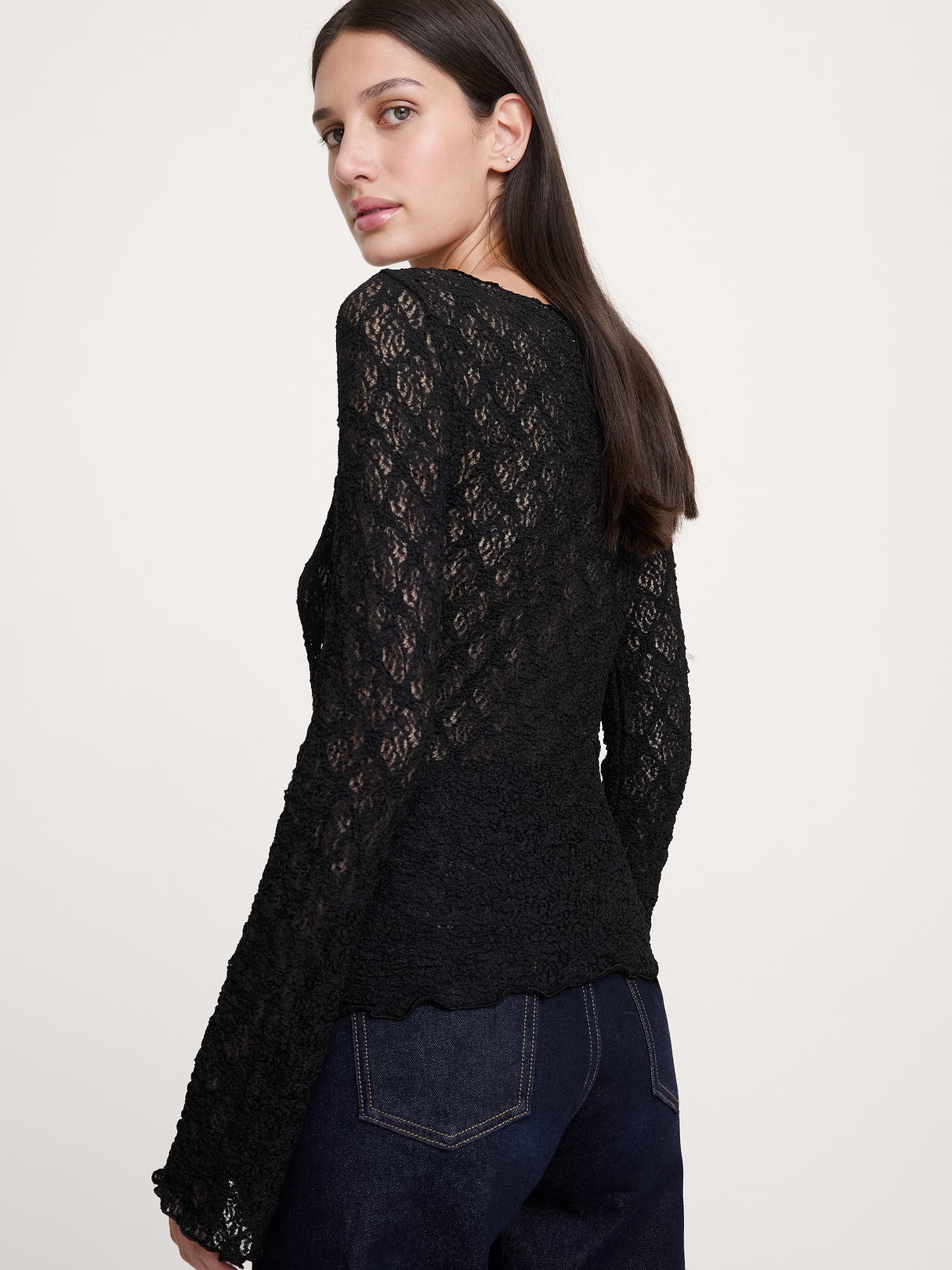 Lace Flare-Sleeve Top - Black