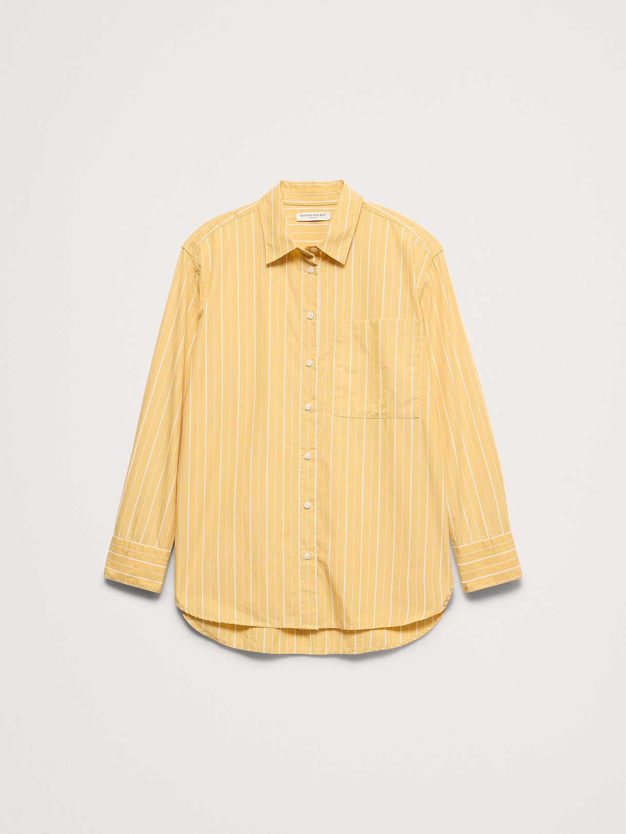 The Oversized Shirt in Cotton Poplin - Mustard Yellow Stripe