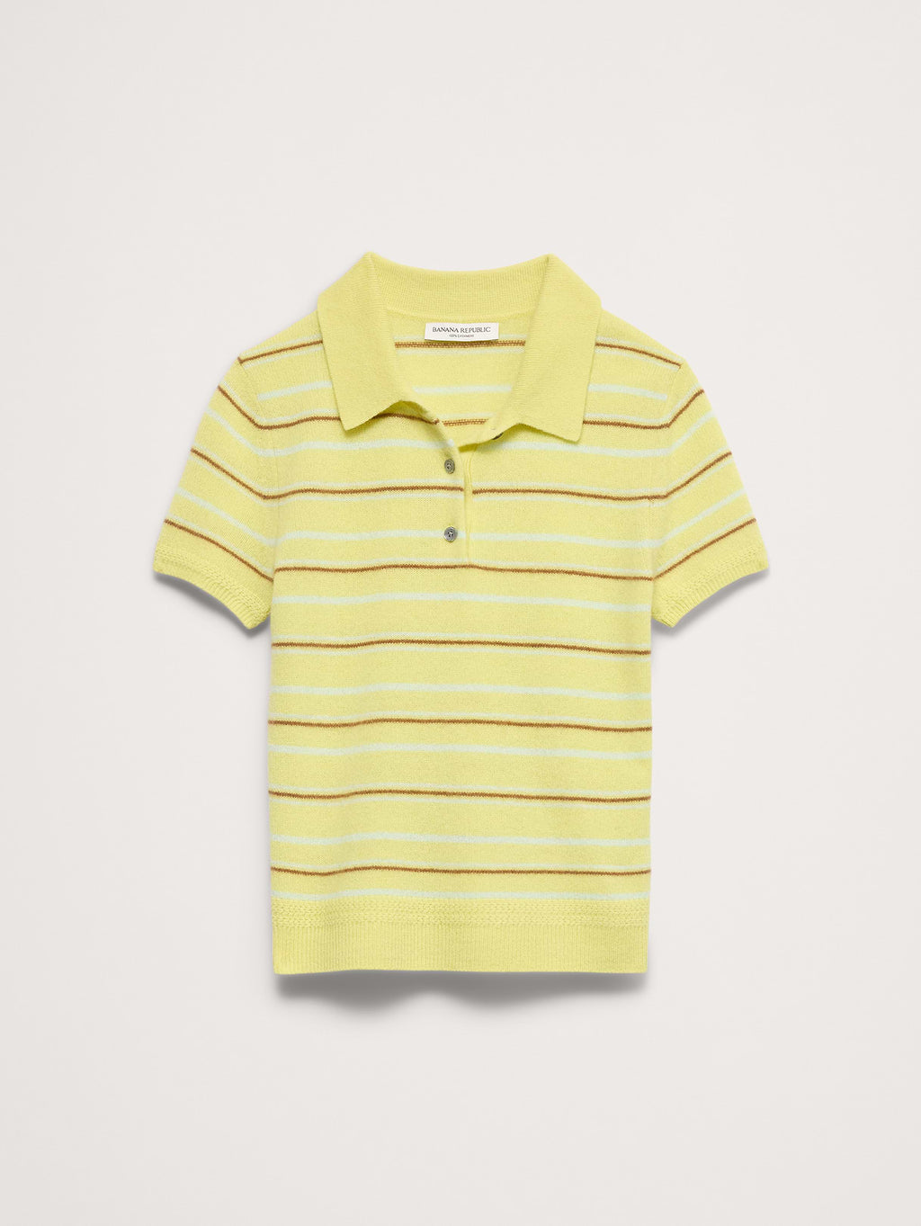 Lightweight Cashmere Short-Sleeve Sweater Polo - Yellow Stripe