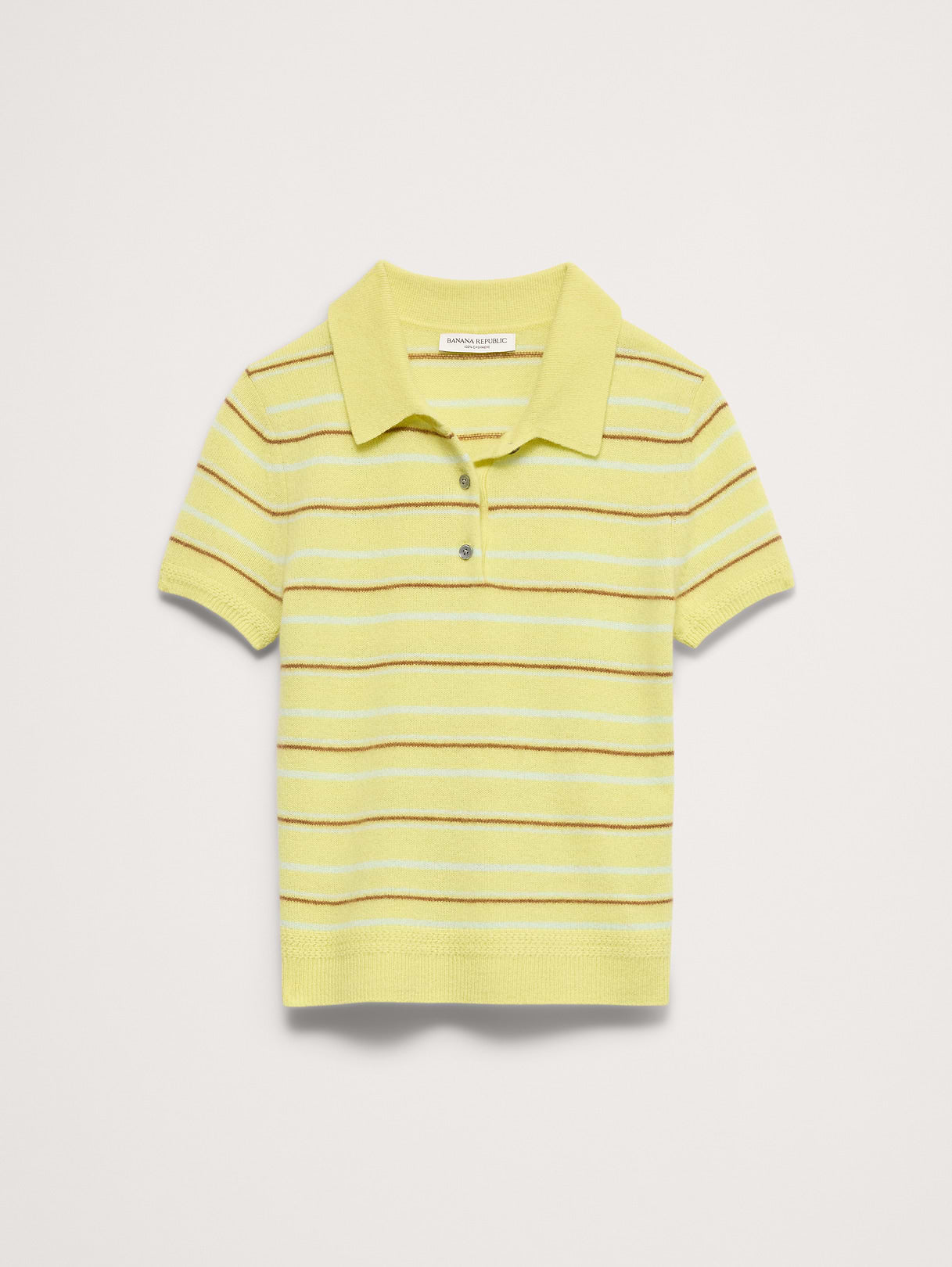 Lightweight Cashmere Short-Sleeve Sweater Polo - Yellow Stripe