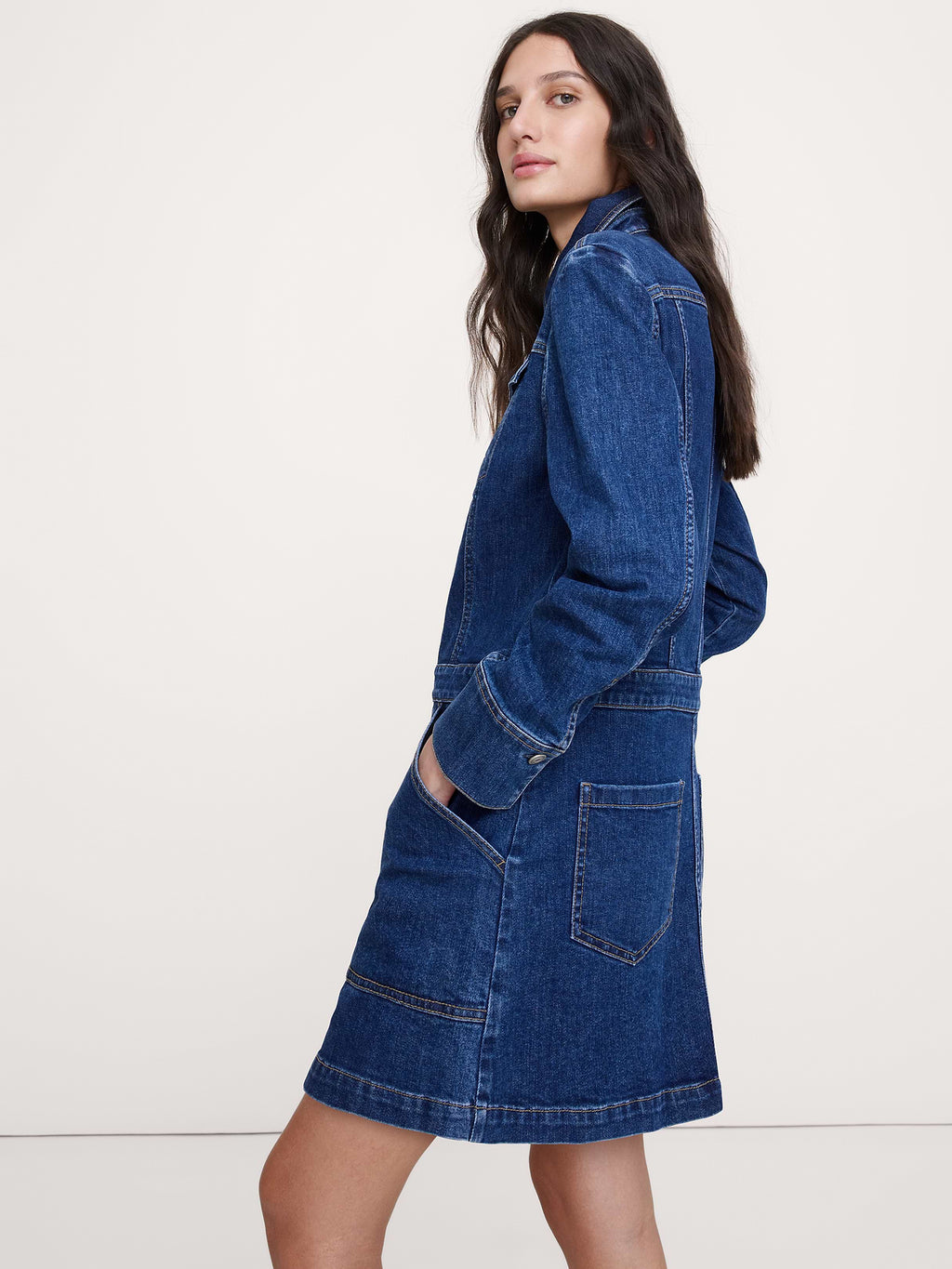 Denim Trucker Mini Dress - Medium Blue