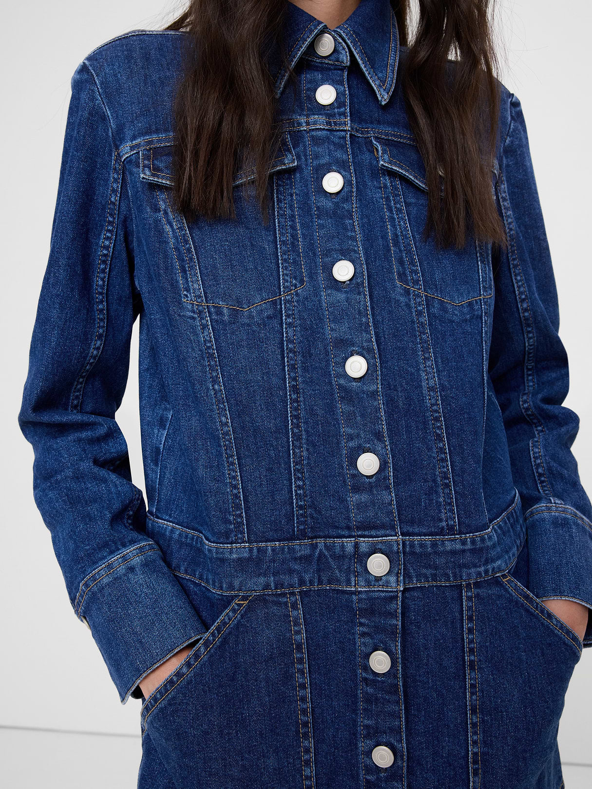 Denim Trucker Mini Dress - Medium Blue