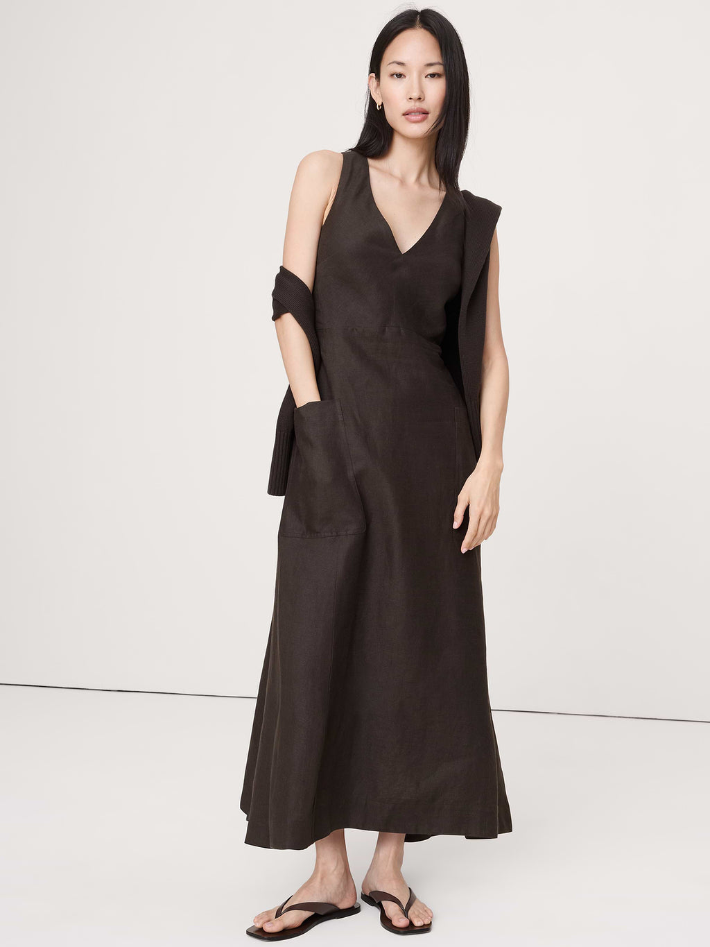 Linen Pocket Maxi Dress - Brownstone
