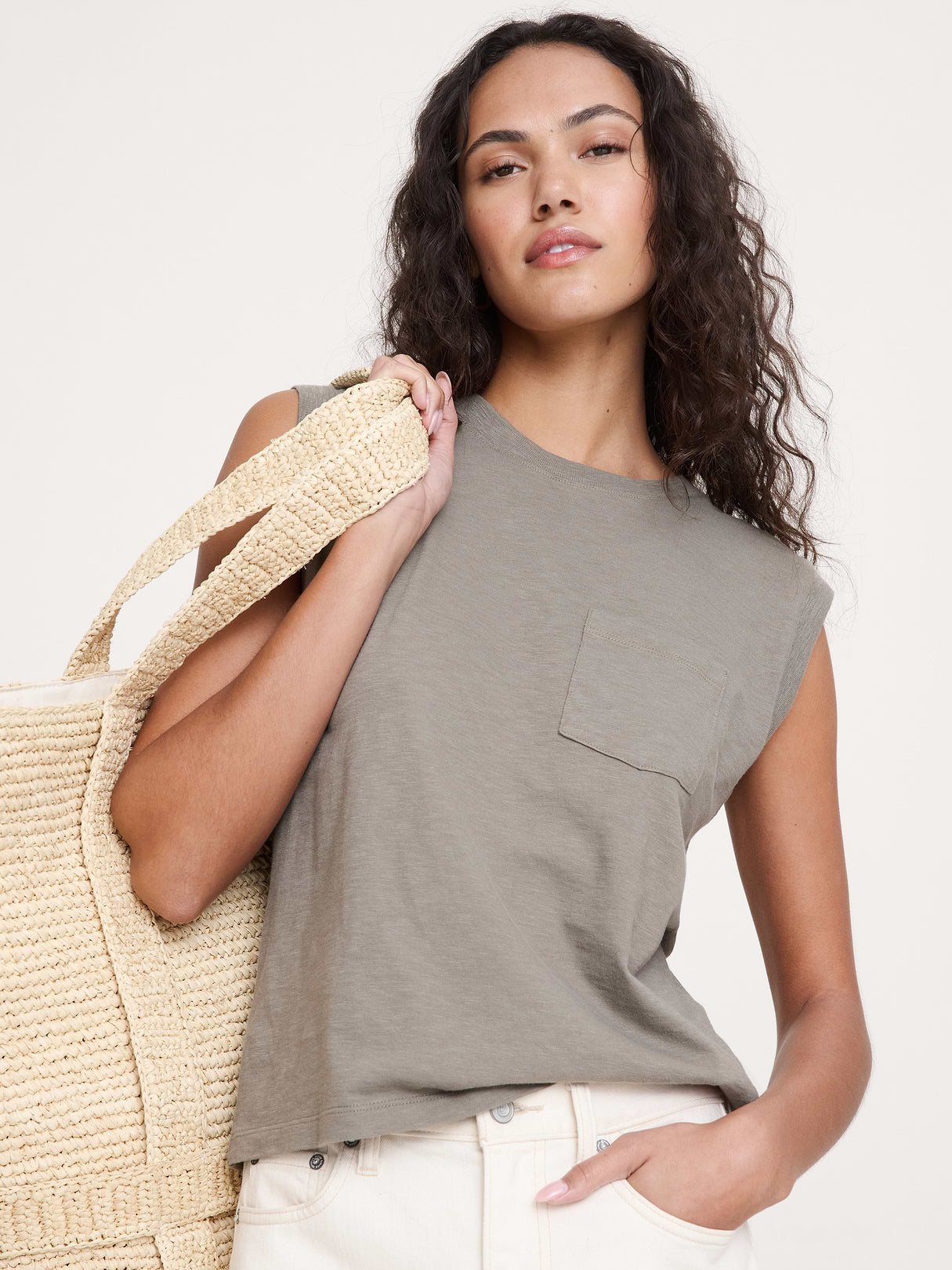 Cotton Slub Tank - Light Khaki Beige