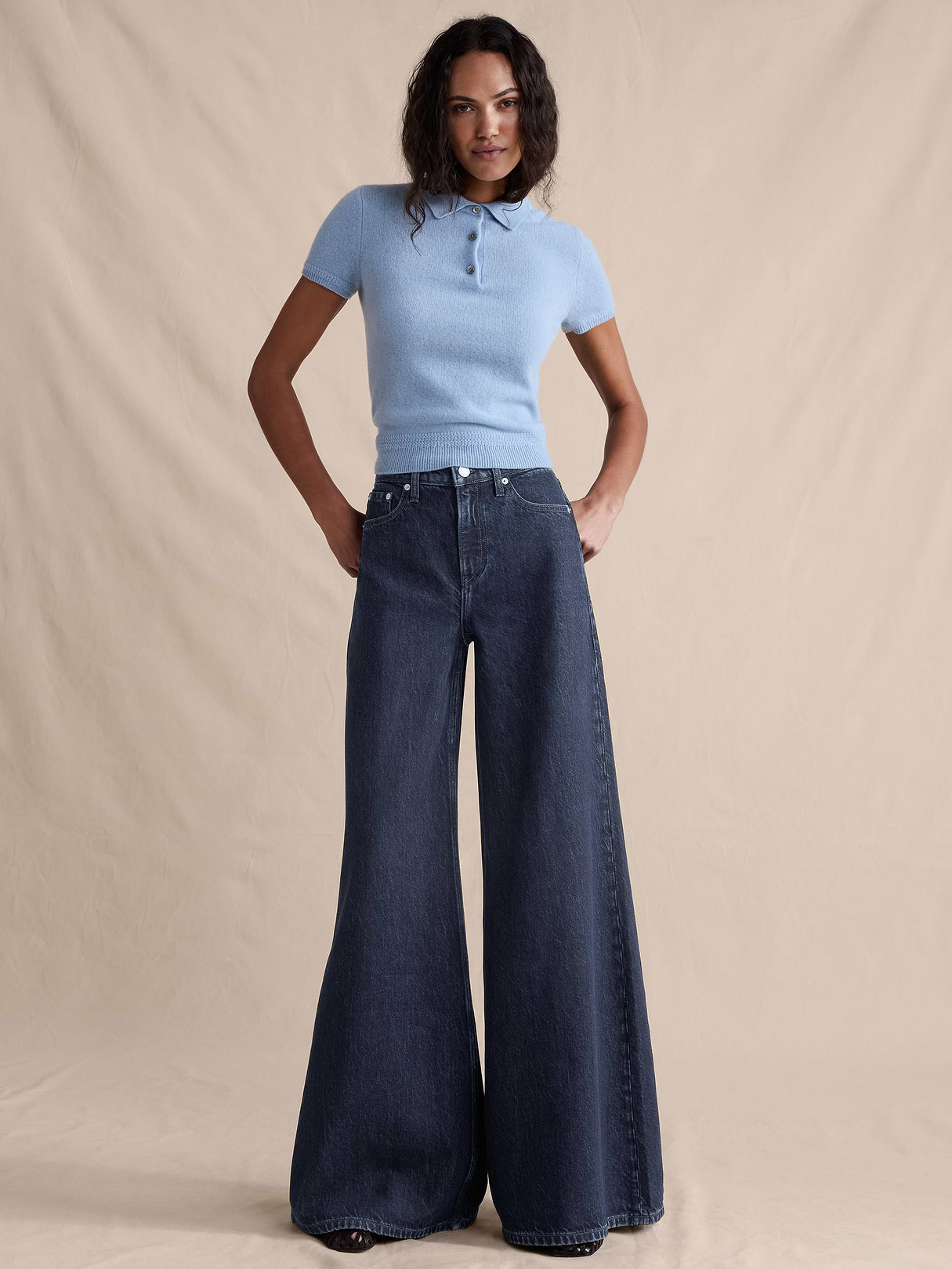 High-Rise Wide-Leg Lightweight Palazzo Jean - Dark Wash
