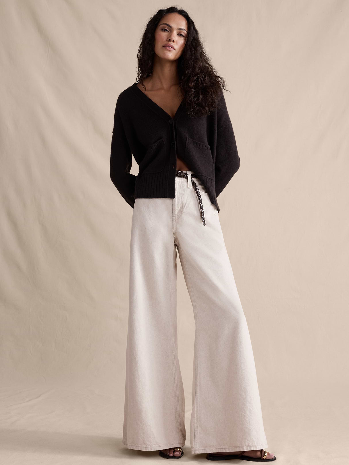 High-Rise Wide-Leg Lightweight Palazzo Jean - Ecru