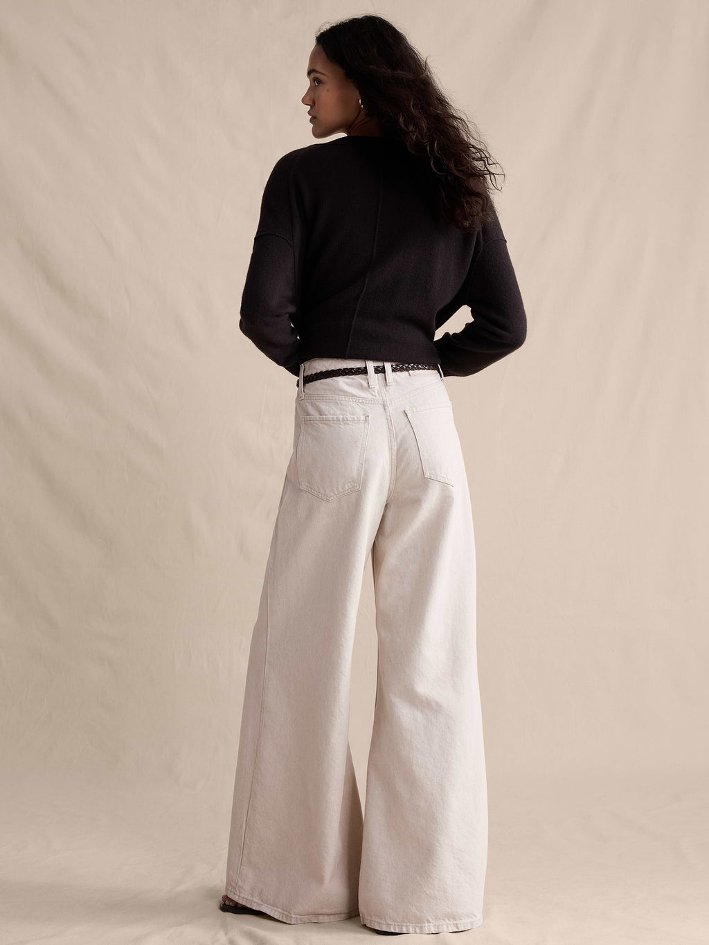 High-Rise Wide-Leg Lightweight Palazzo Jean - Ecru
