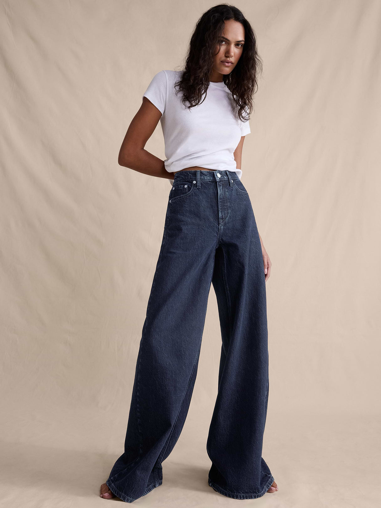 High-Rise Wide-Leg Lightweight Palazzo Jean - Dark Wash