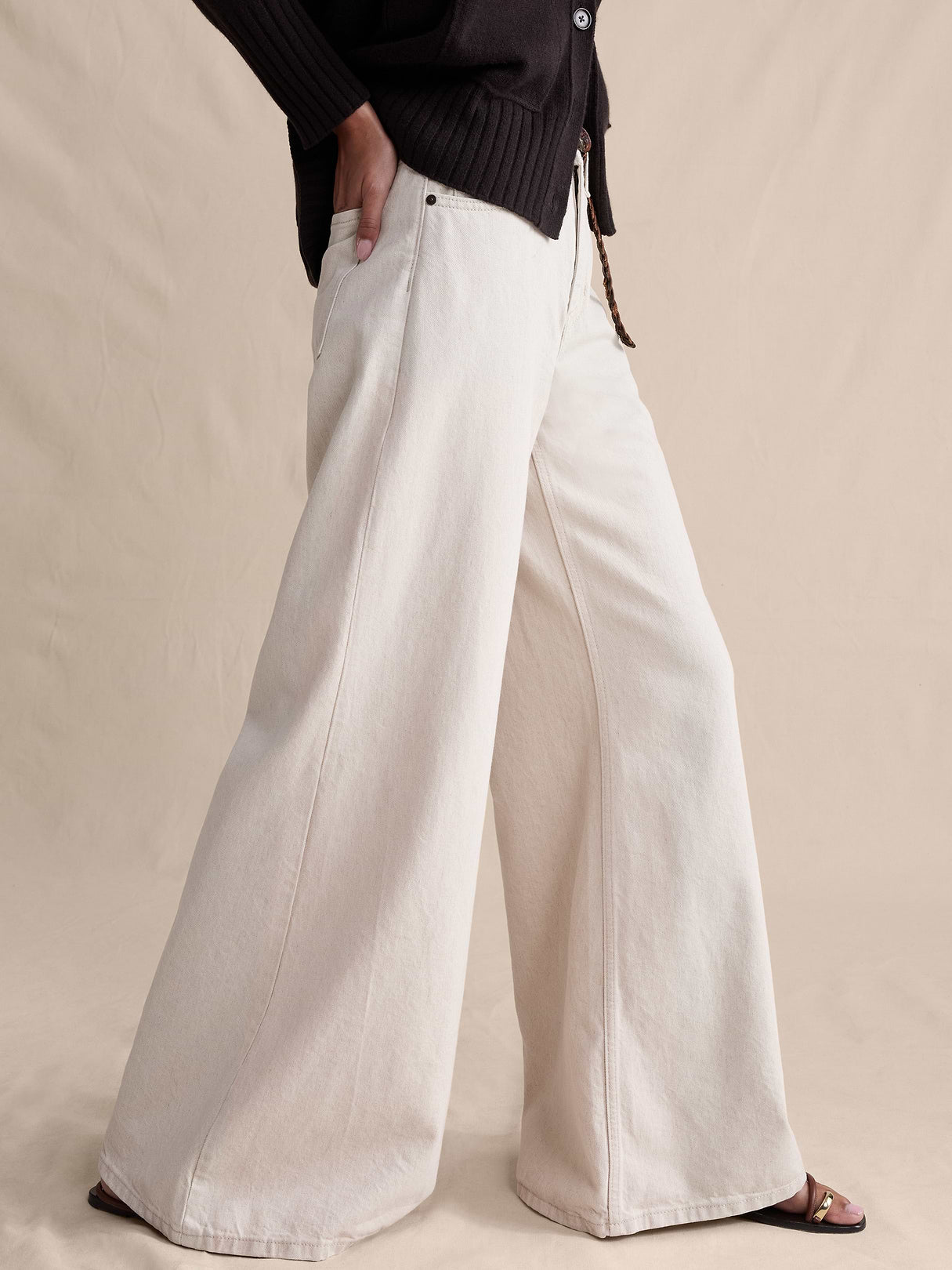 High-Rise Wide-Leg Lightweight Palazzo Jean - Ecru