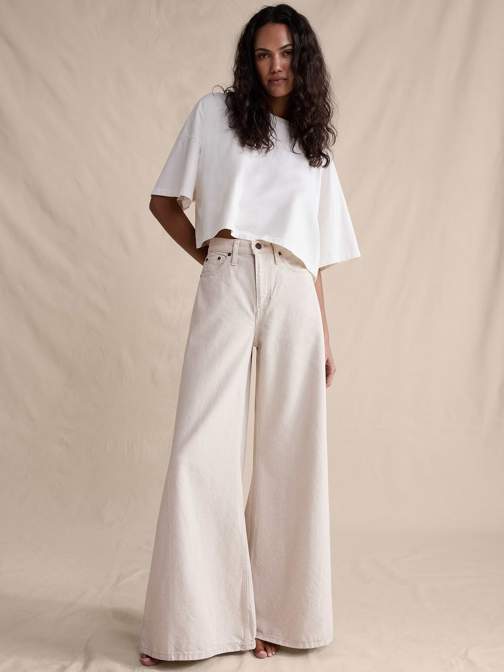 High-Rise Wide-Leg Lightweight Palazzo Jean - Ecru