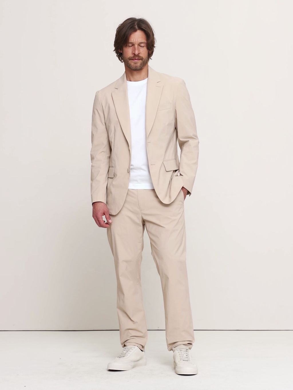 Tailored Slim-Fit Performance Suit Jacket - Stone Beige