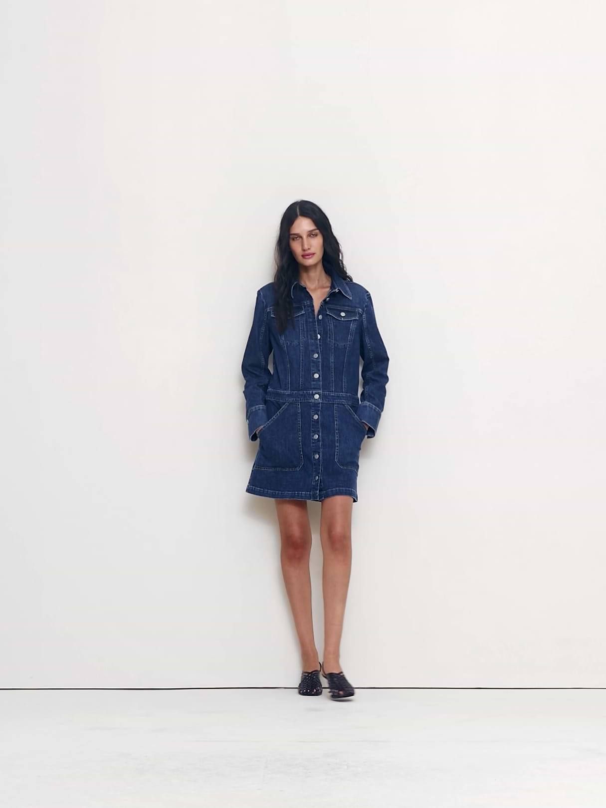 Denim Trucker Mini Dress - Medium Blue