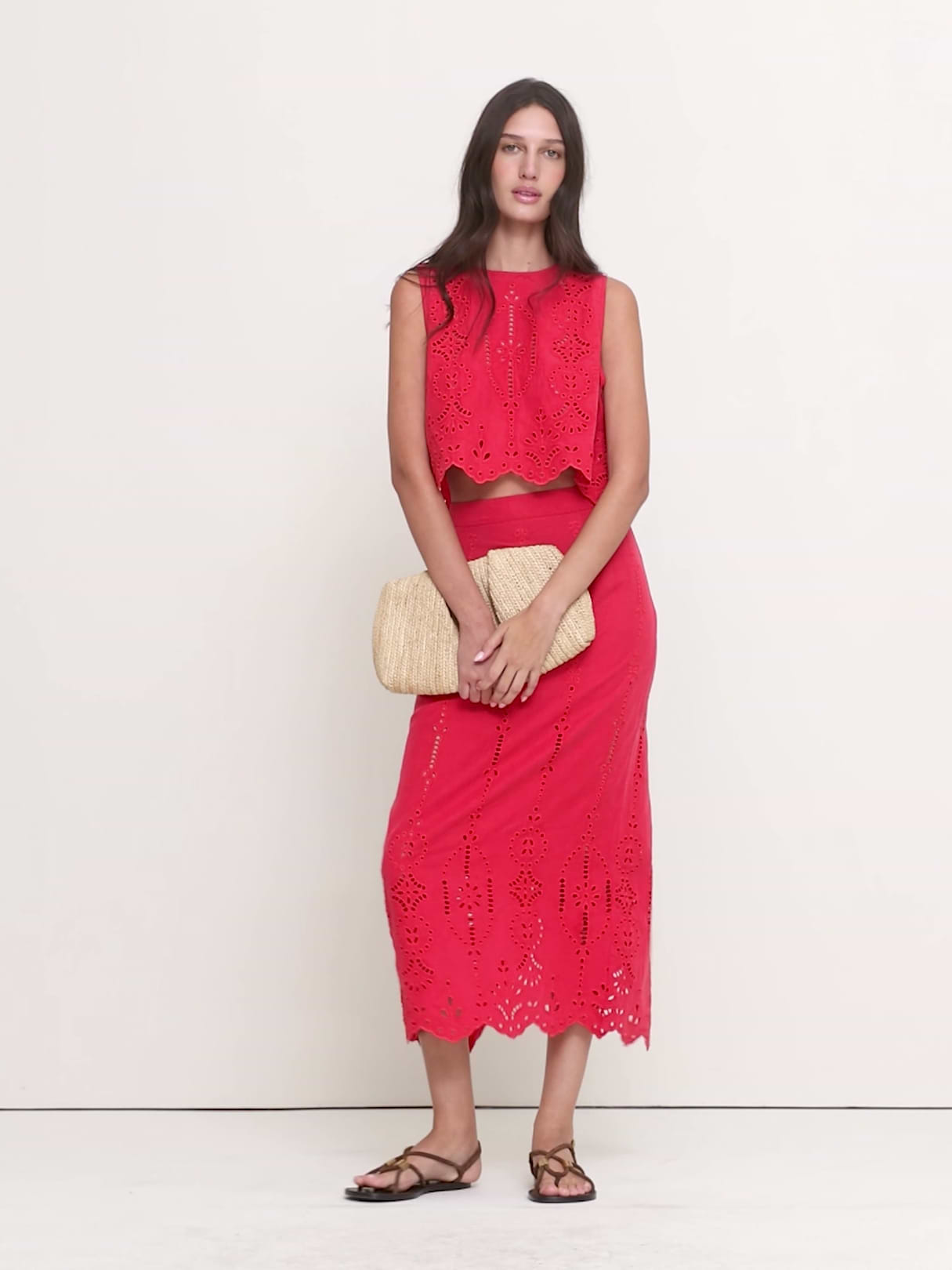 Tencel™-Linen Eyelet Maxi Skirt - Pompeian Red