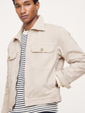 Cotton Twill Mechanic's Jacket with Corduroy Collar - Sand Khaki Beige