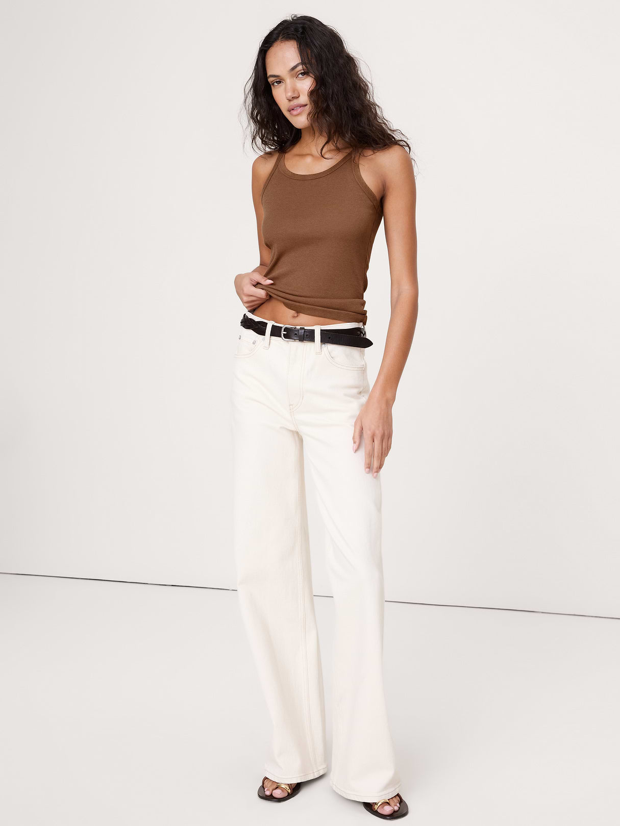Ribbed Scoop-Neck Tank - Cinnamon Coffee Brown