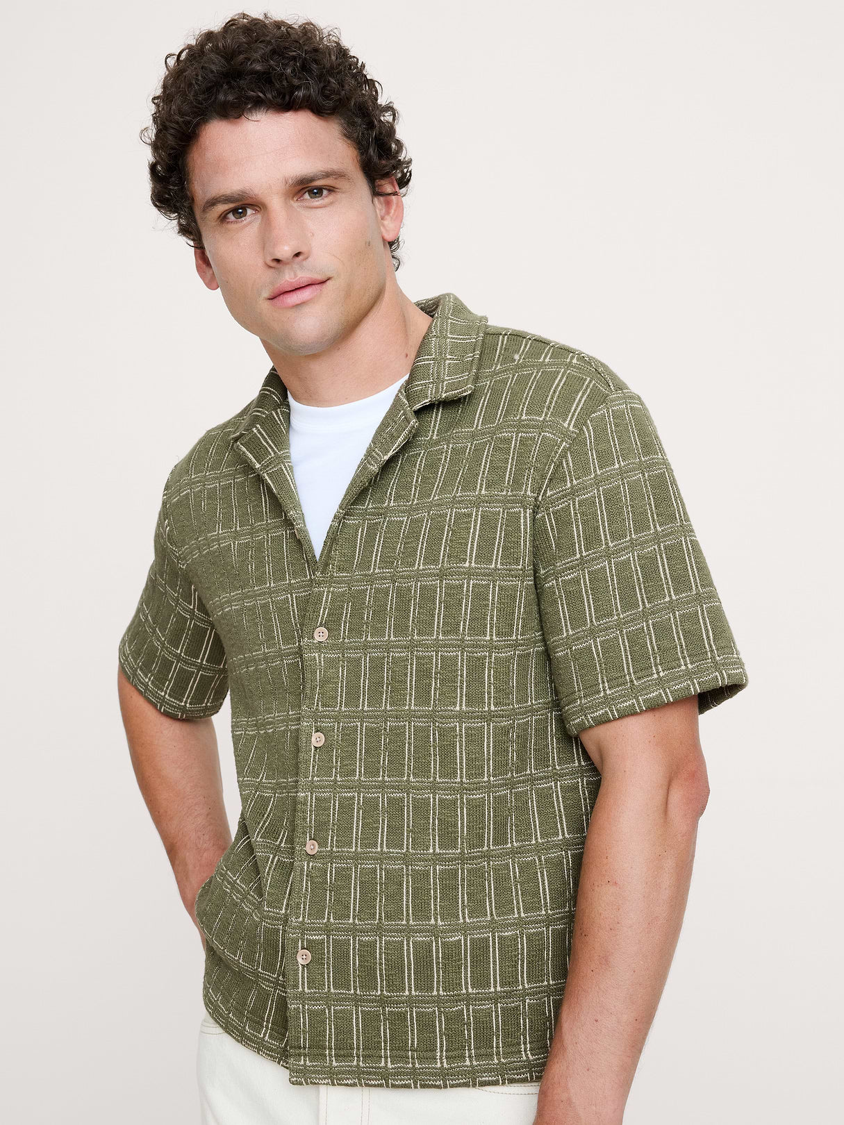 Relaxed-Fit Jacquard Resort Shirt - Winter Moss Green