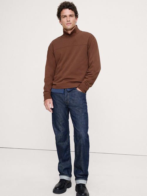 Cotton Fleece Mock Neck Sweatshirt - Burnt Sienna Brown