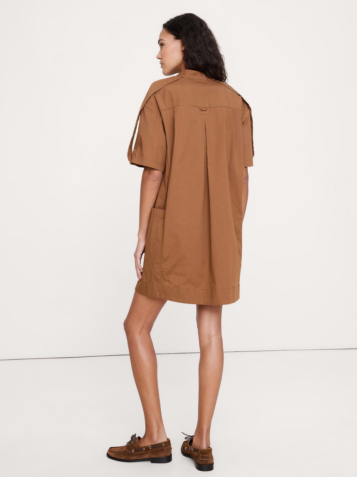 Utility Shift Mini Dress - Cinnamon Coffee Brown