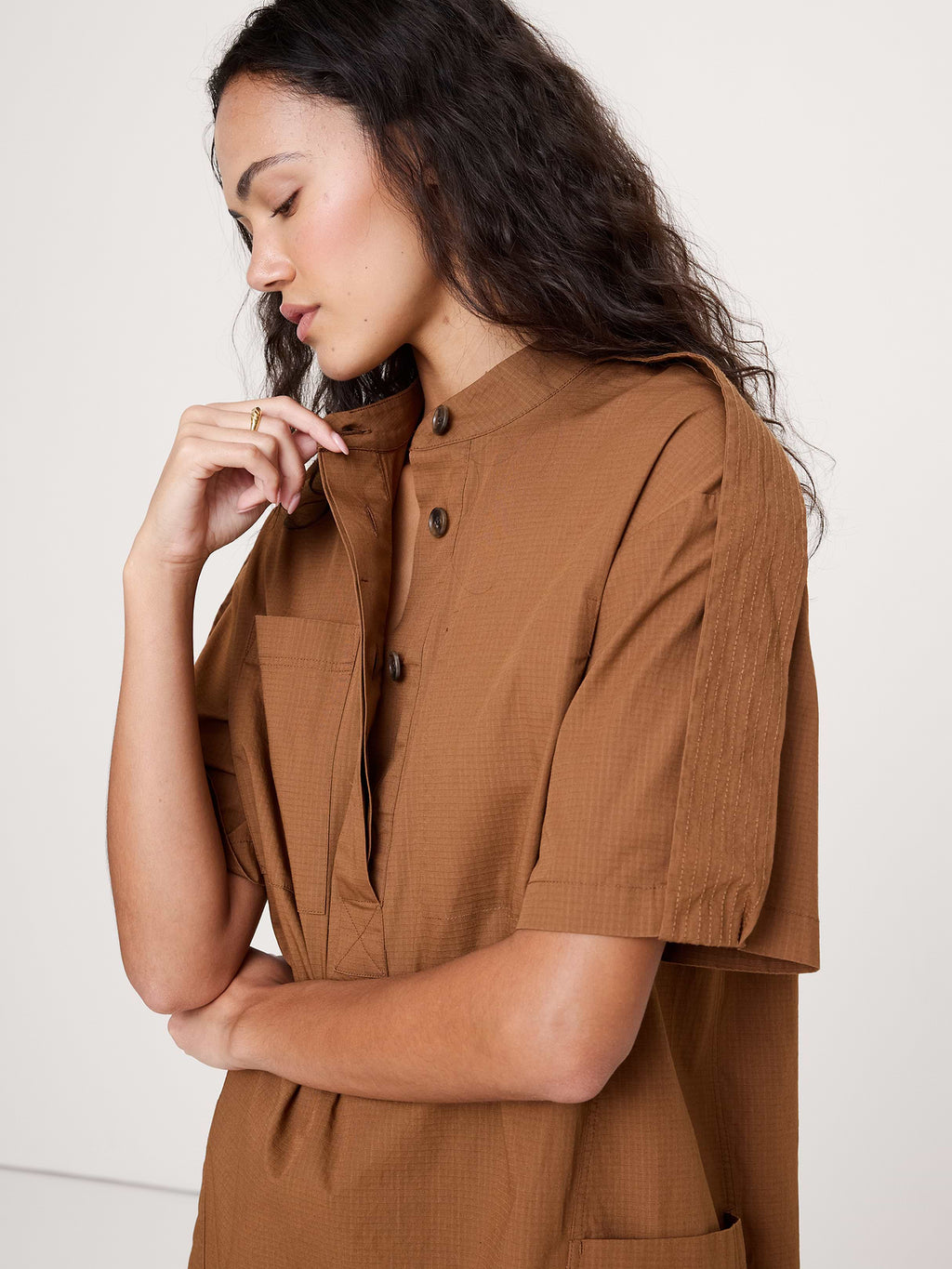 Utility Shift Mini Dress - Cinnamon Coffee Brown