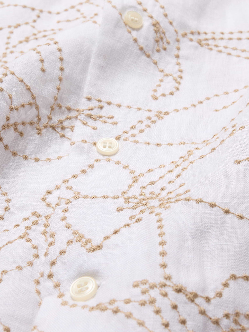 Standard-Fit Embroidered Linen Resort Shirt - Cream White
