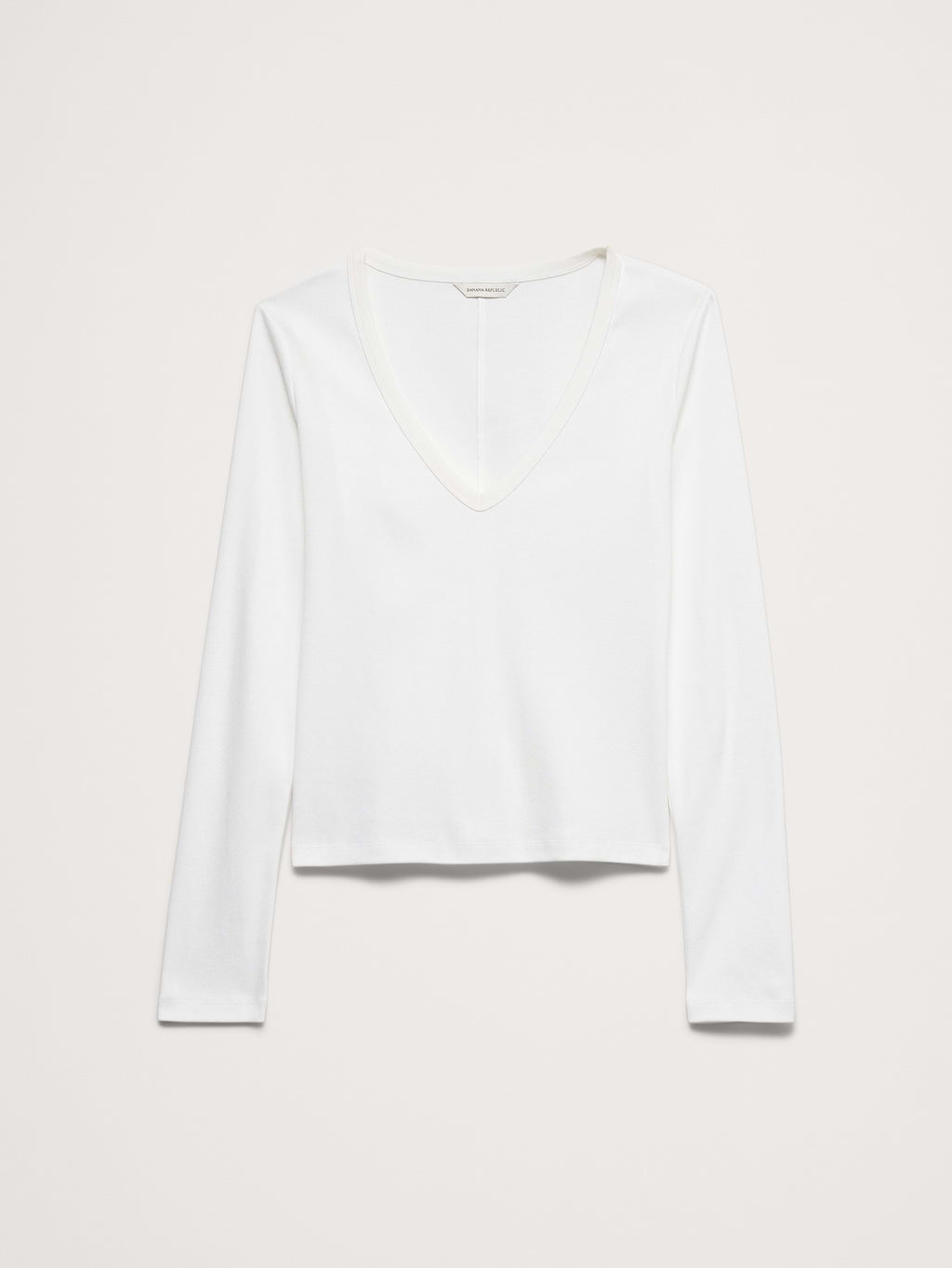 Minimalist Cotton Long-Sleeve V-Neck T-Shirt - White