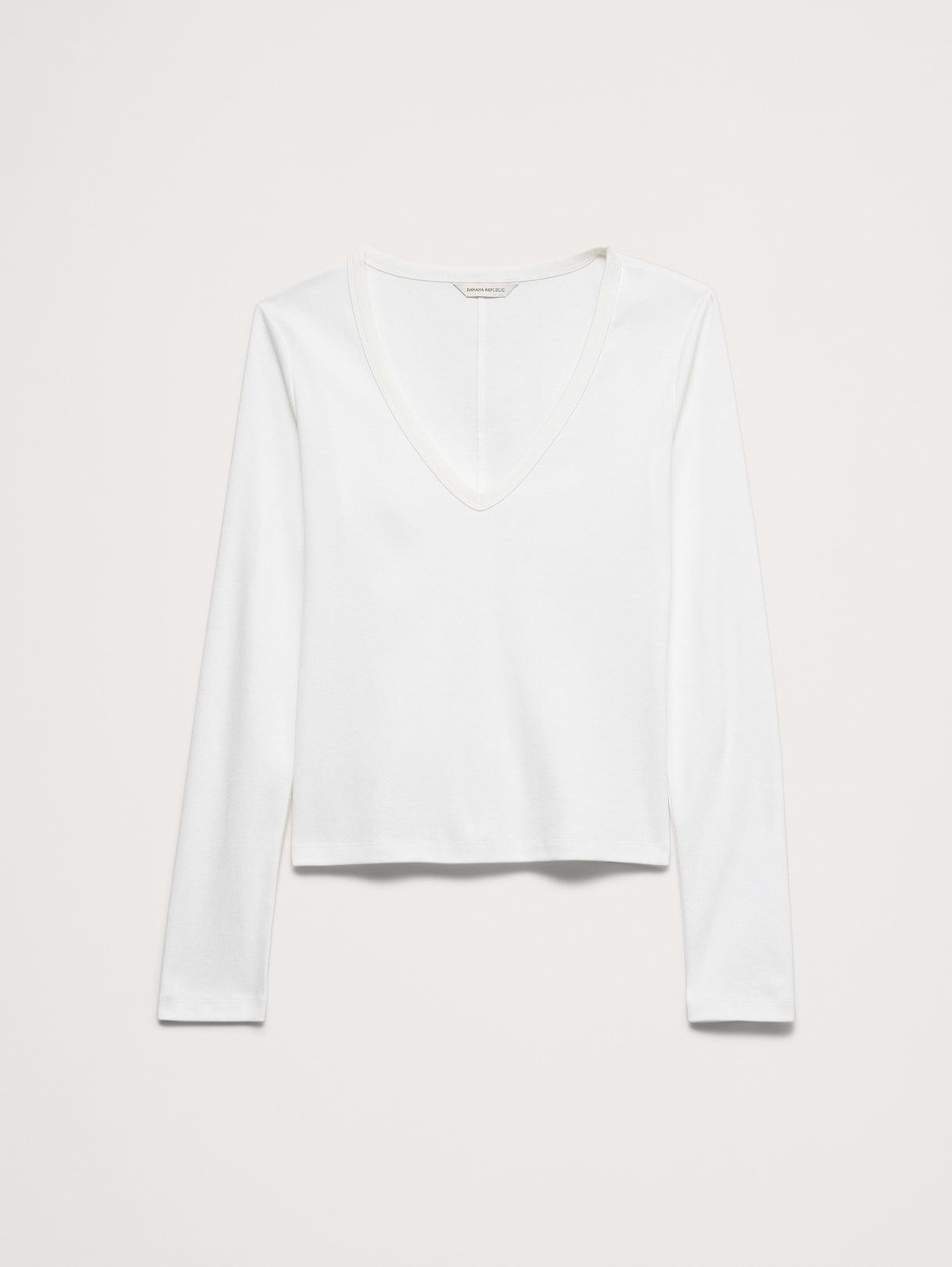 Minimalist Cotton Long-Sleeve V-Neck T-Shirt - White