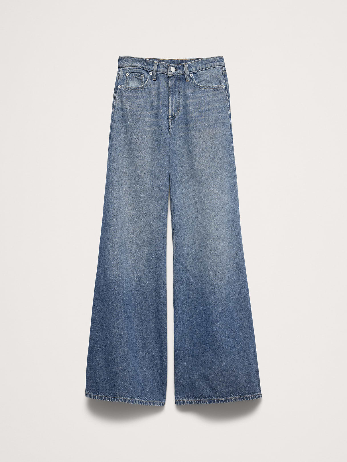 High-Rise Wide-Leg Lightweight Palazzo Jean - Medium Wash