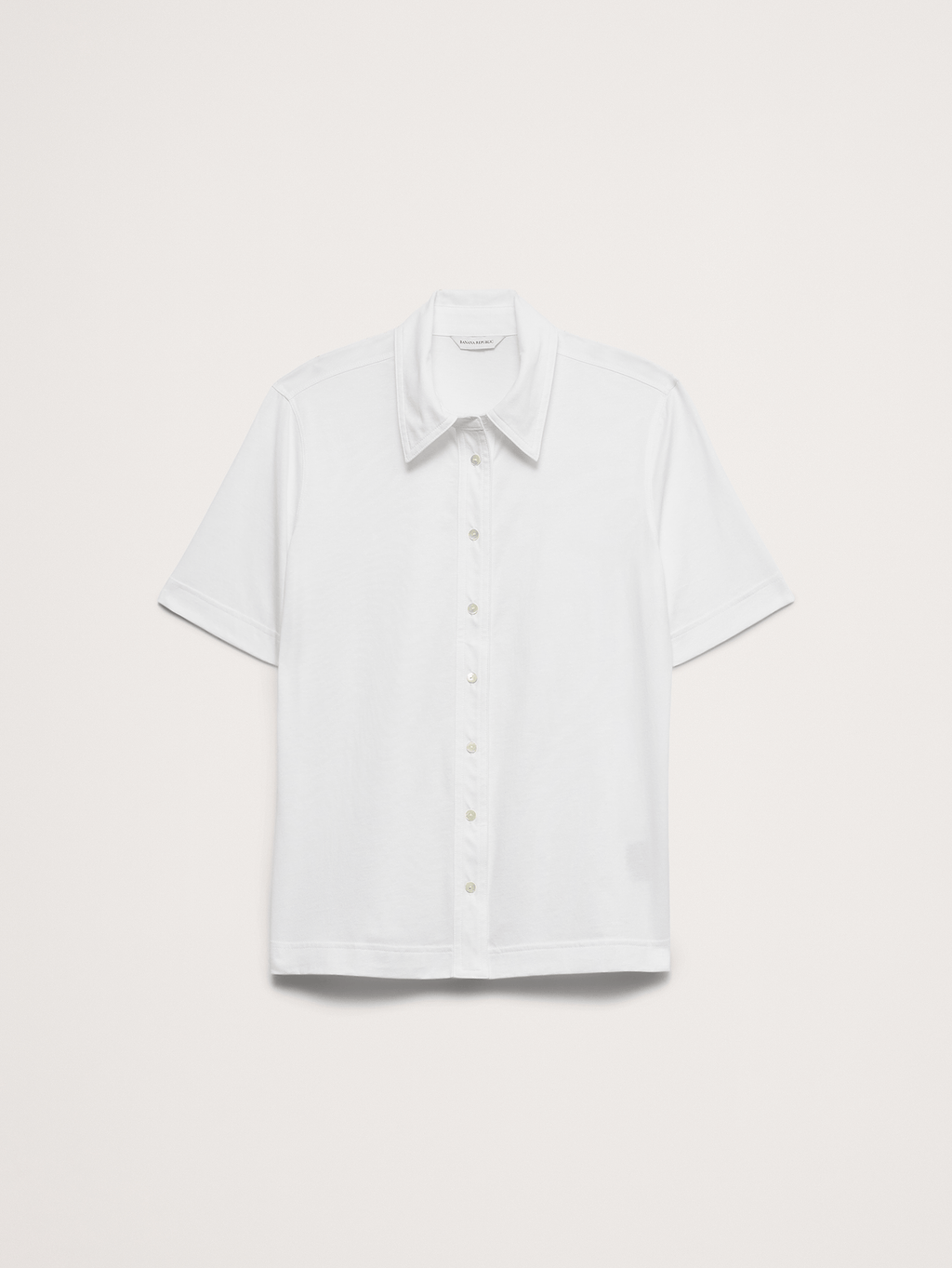 Silky Cotton Short-Sleeve Button-Down Top - White