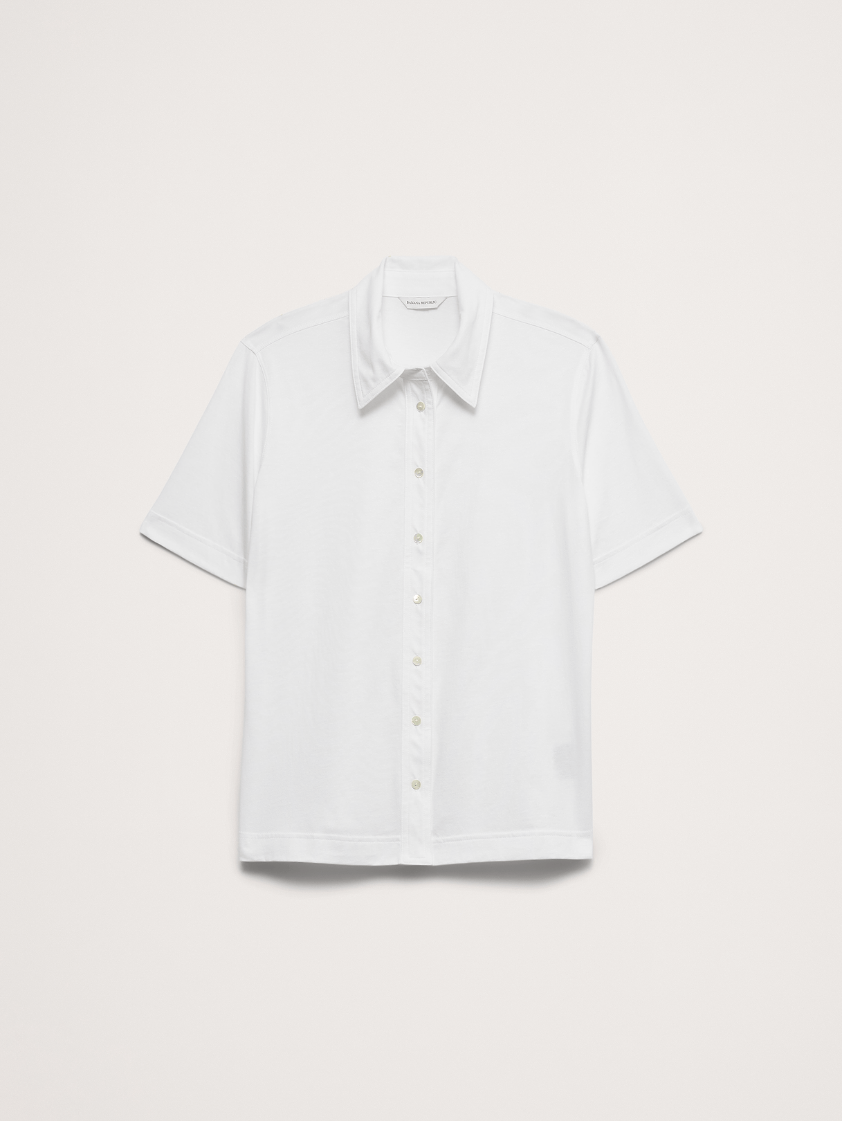 Silky Cotton Short-Sleeve Button-Down Top - White
