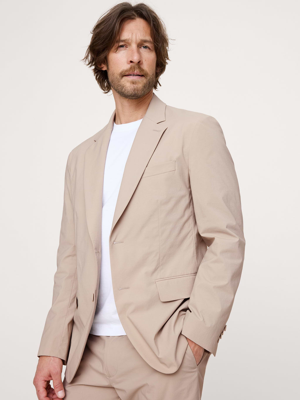 Tailored Slim-Fit Performance Suit Jacket - Stone Beige