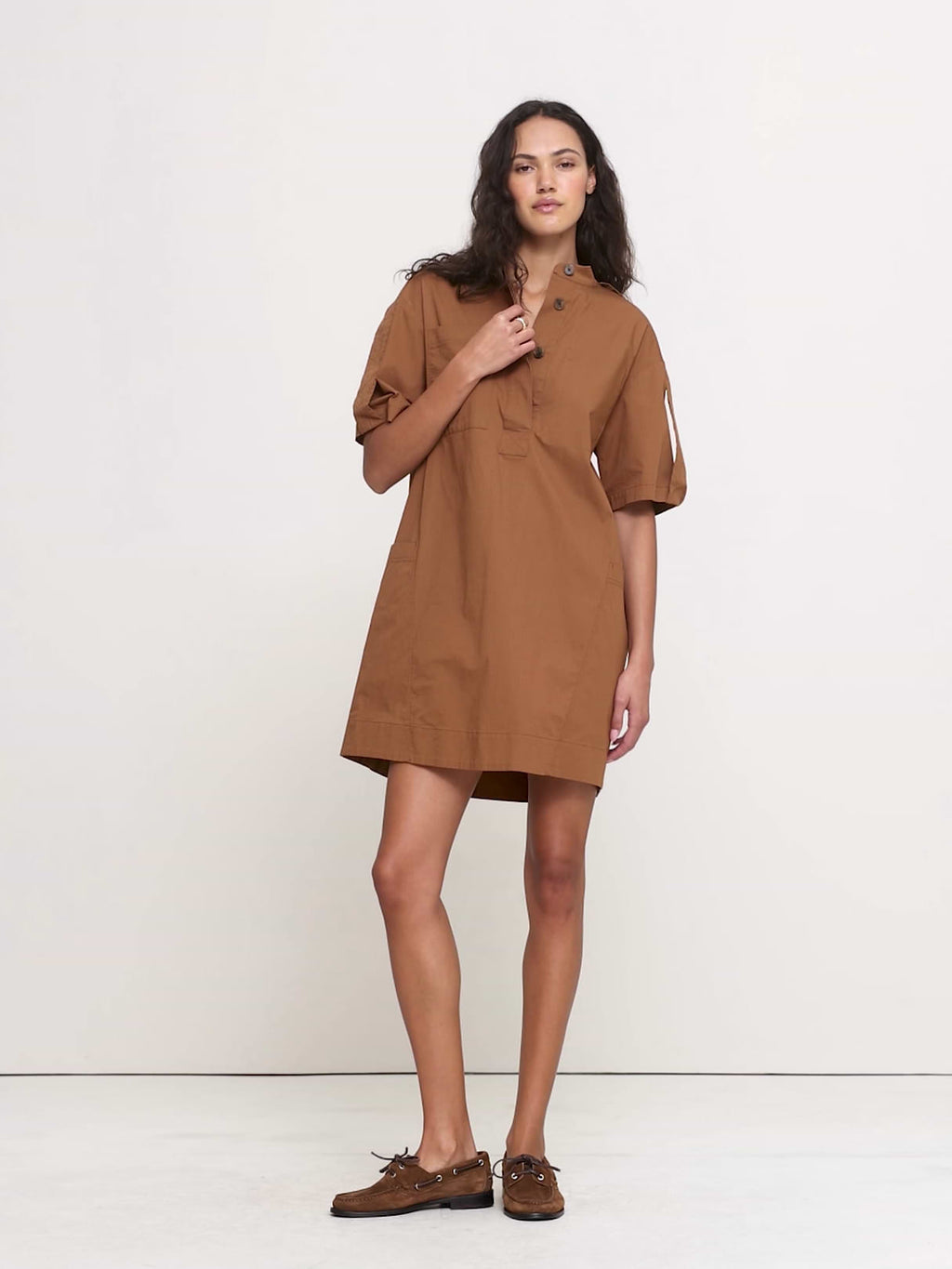 Utility Shift Mini Dress - Cinnamon Coffee Brown