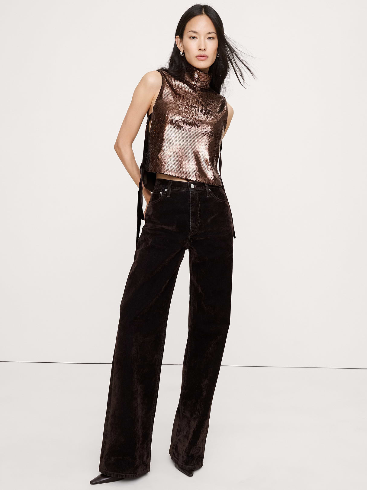 Sequin Open-Side Top - Double Chocolate Brown