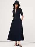 Cotton Canvas Zip-Front Dress - Black