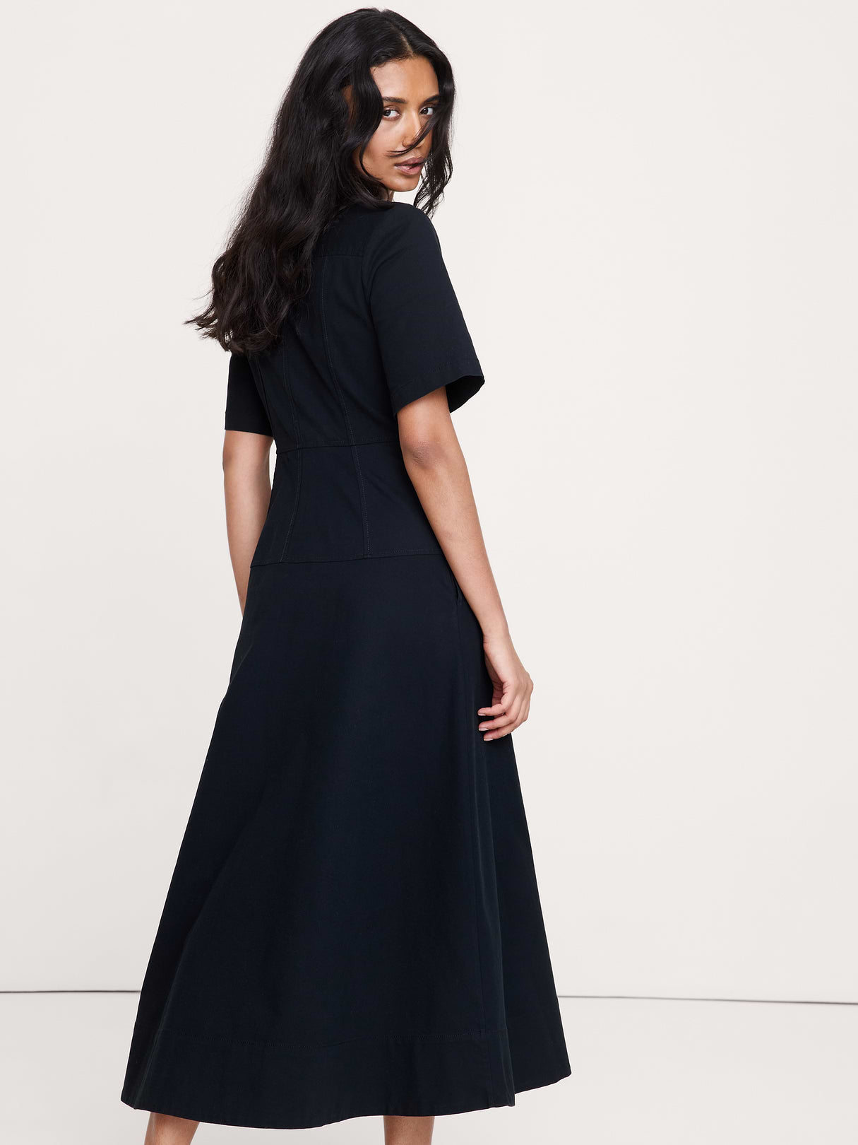 Cotton Canvas Zip-Front Dress - Black