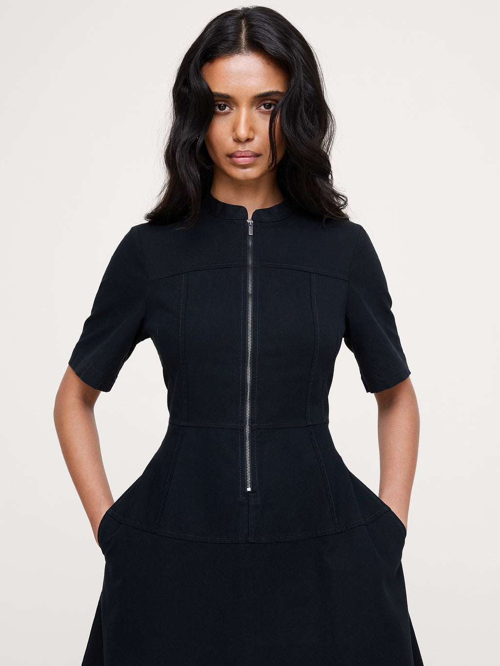 Cotton Canvas Zip-Front Dress - Black