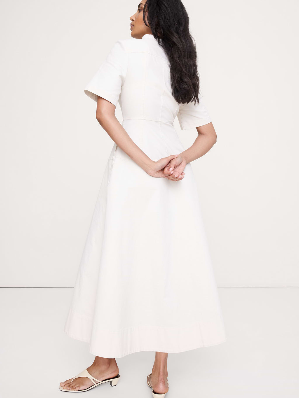 Cotton Canvas Zip-Front Dress - Cream White