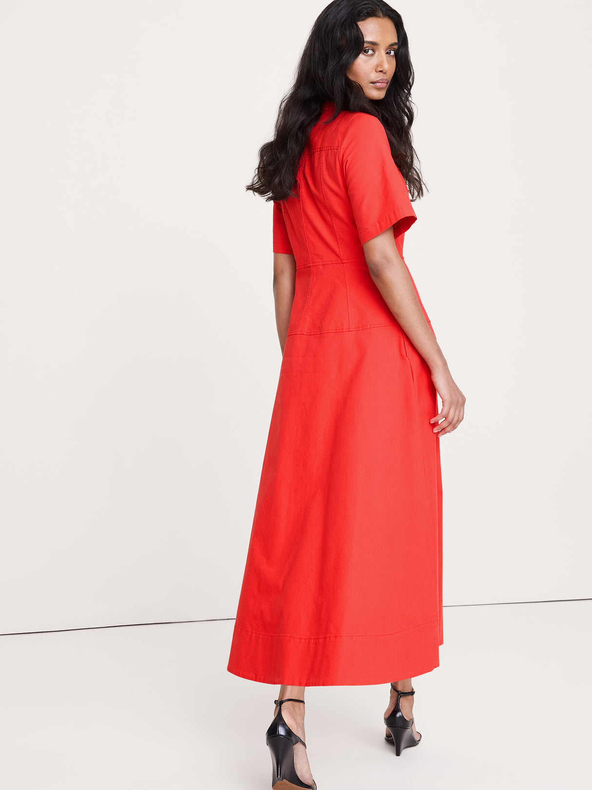 Cotton Canvas Zip-Front Dress - Hot Red