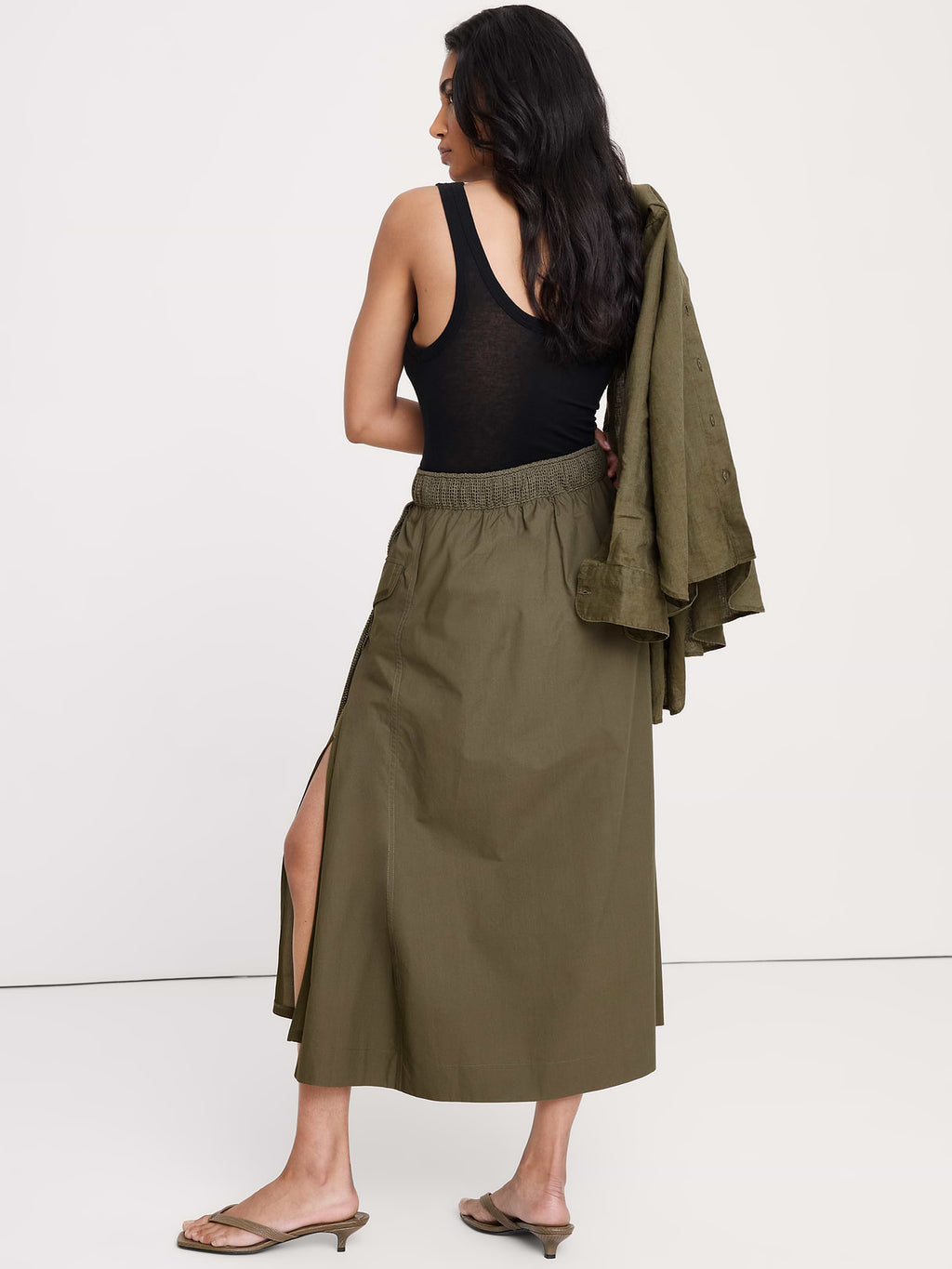 Mixed Media Utility Skirt - Fresh Olive Green