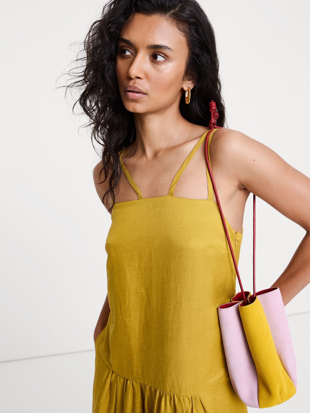 Color-block Suede Tulip Bag - Dusty Pink