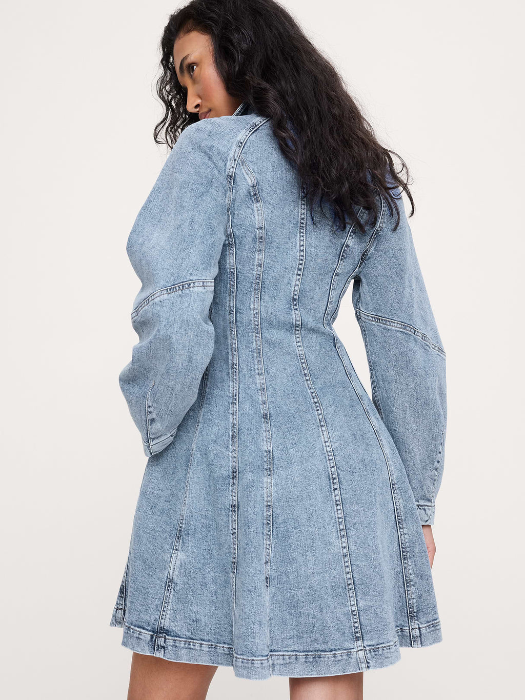 Seamed Denim Mini Dress - Light Wash