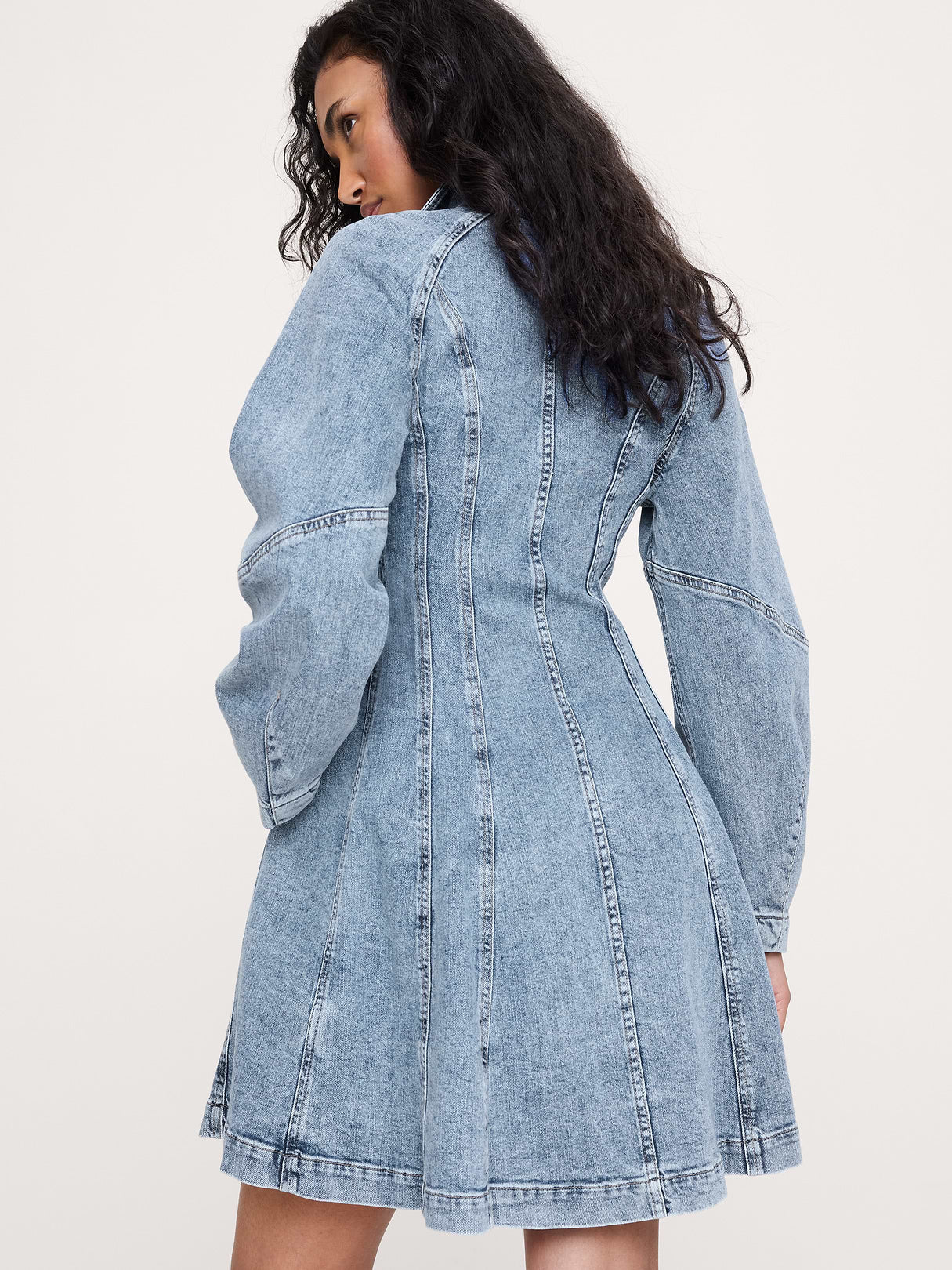 Seamed Denim Mini Dress - Light Wash