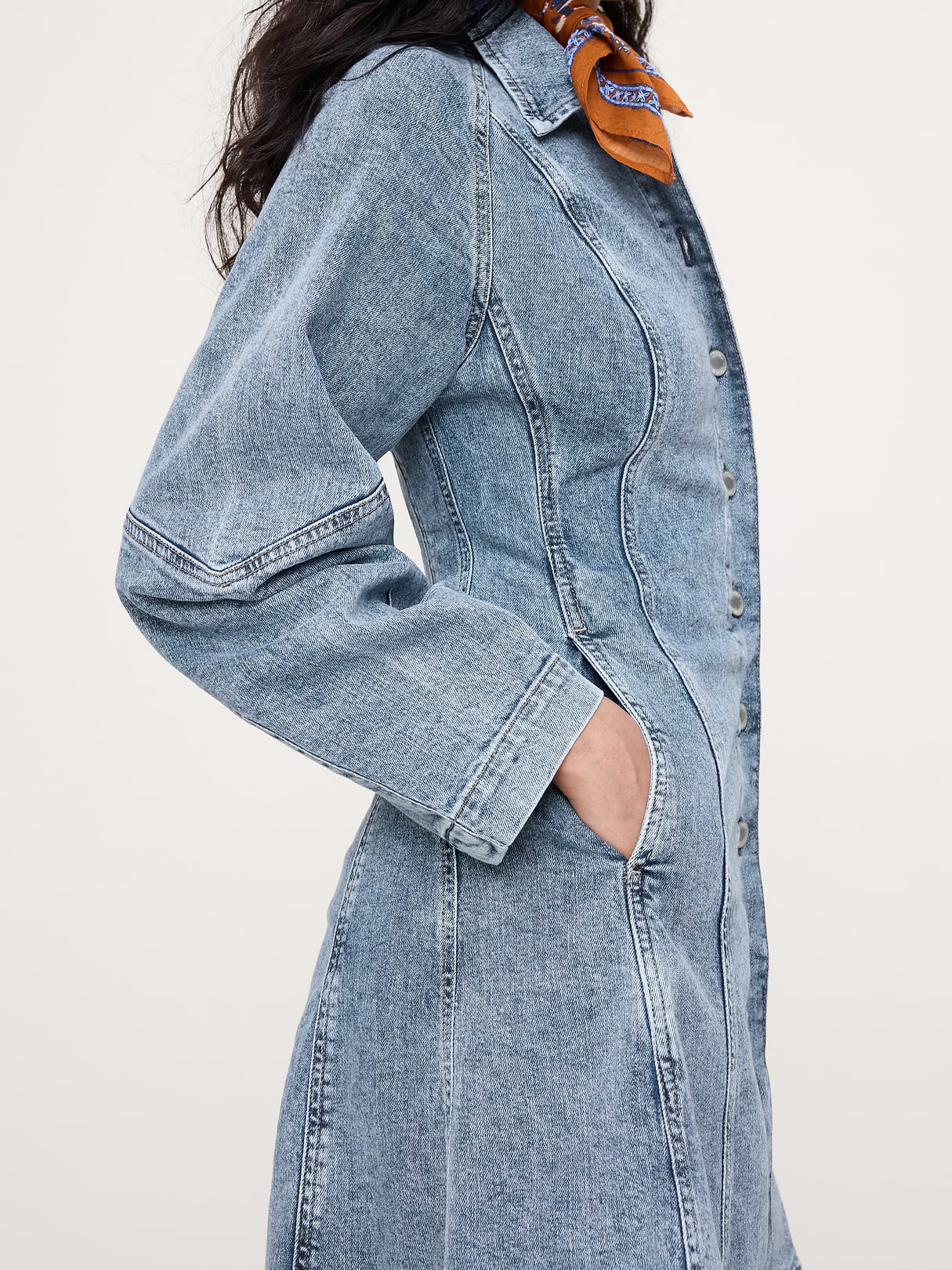 Seamed Denim Mini Dress - Light Wash
