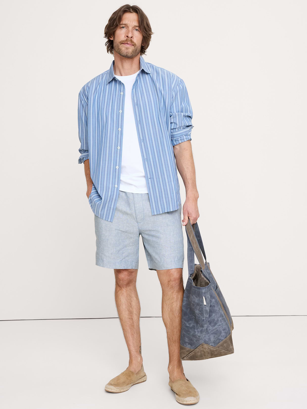 7" Linen Pull-On Short - Sky Blue