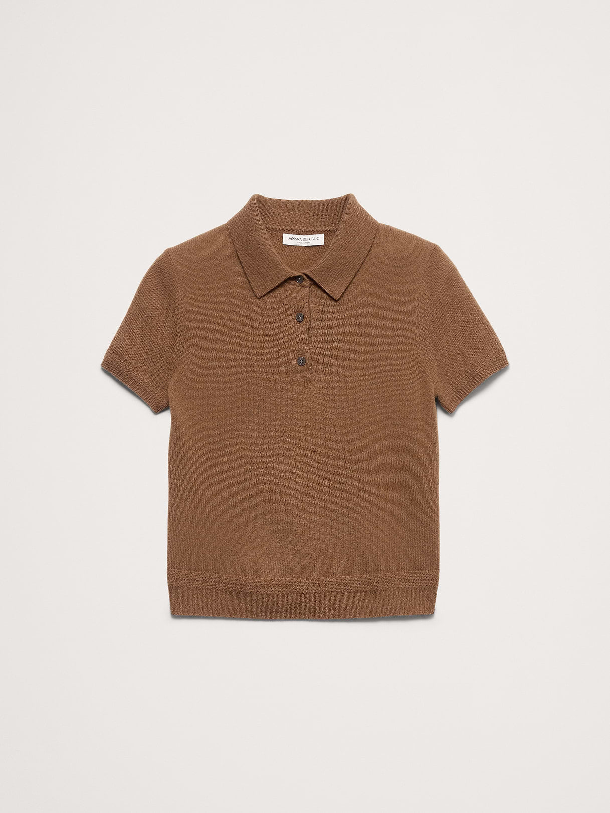 Lightweight Cashmere Short-Sleeve Sweater Polo - Cinnamon Coffee Brown