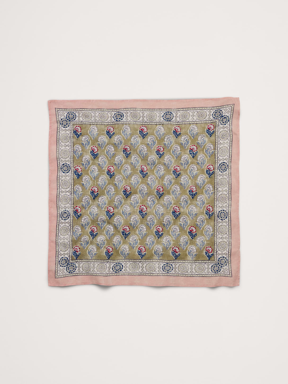 Embroidered Cotton Scarf by Vismaya - Olive Green