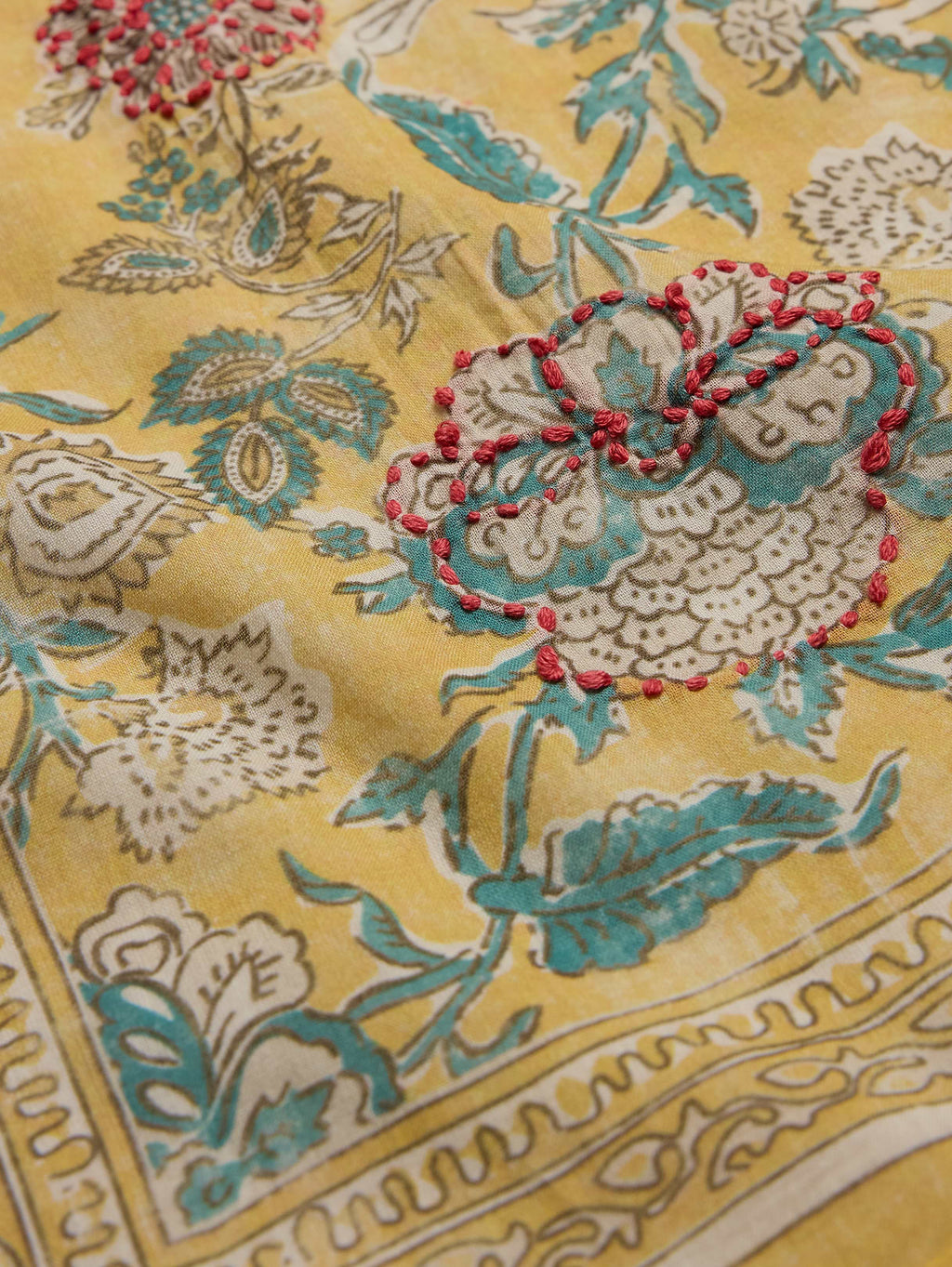 Embroidered Cotton Scarf by Vismaya - Mustard Yellow
