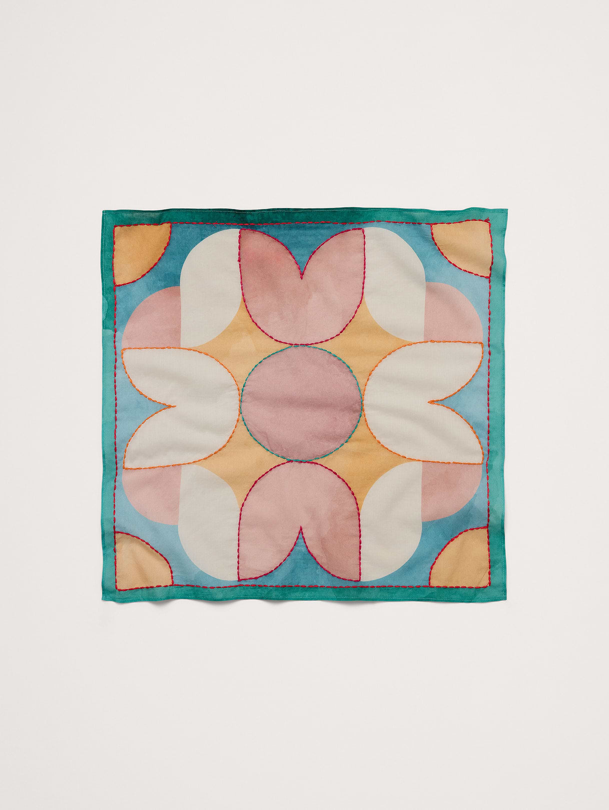 Embroidered Cotton Scarf by Vismaya - Teal Print