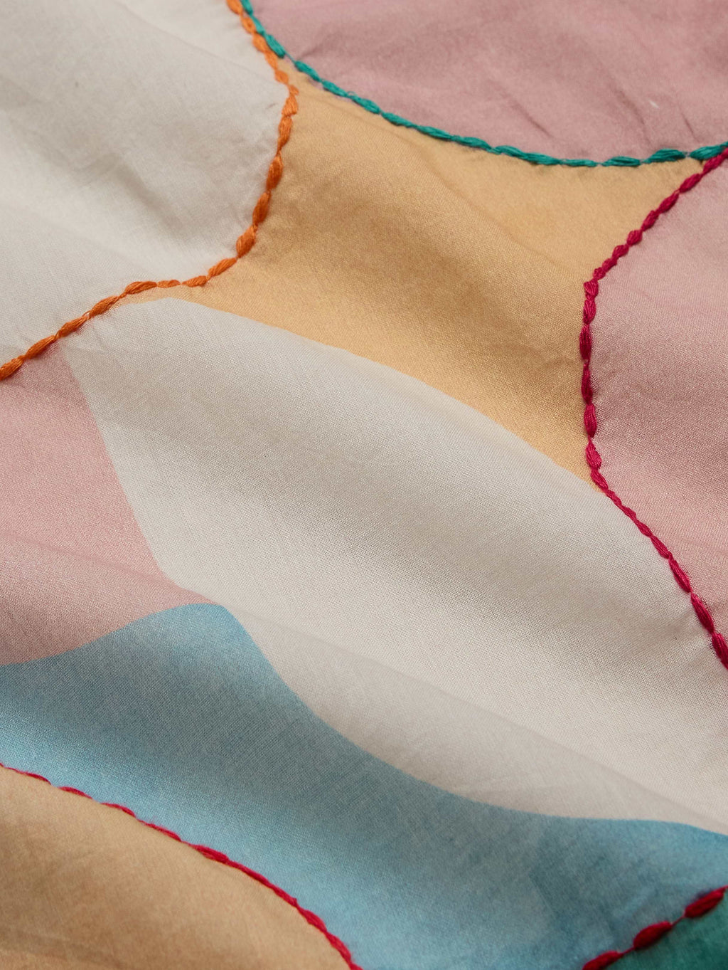 Embroidered Cotton Scarf by Vismaya - Teal Print